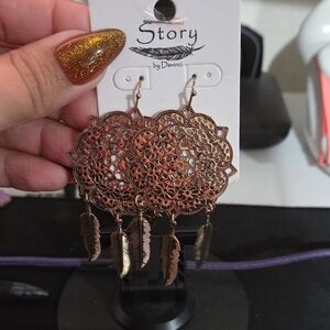 Gold Feather Dangle Earrings